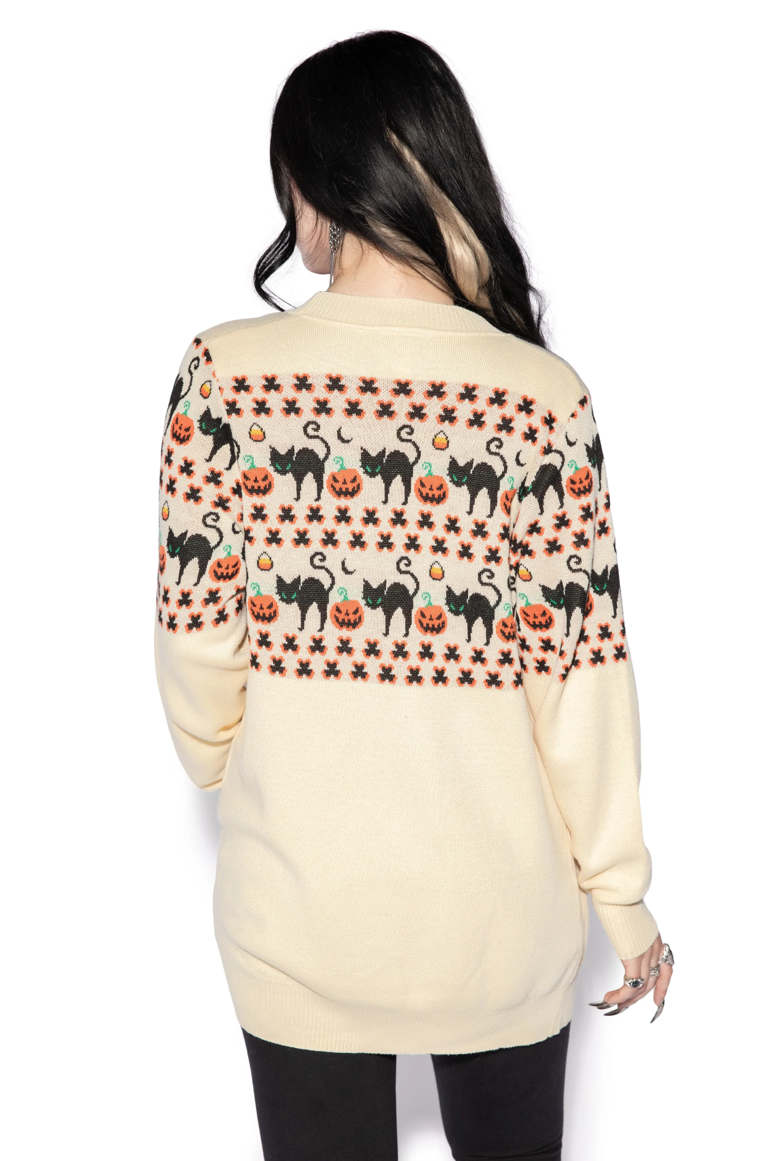 Ivory & Orange Halloween Print Cardigan