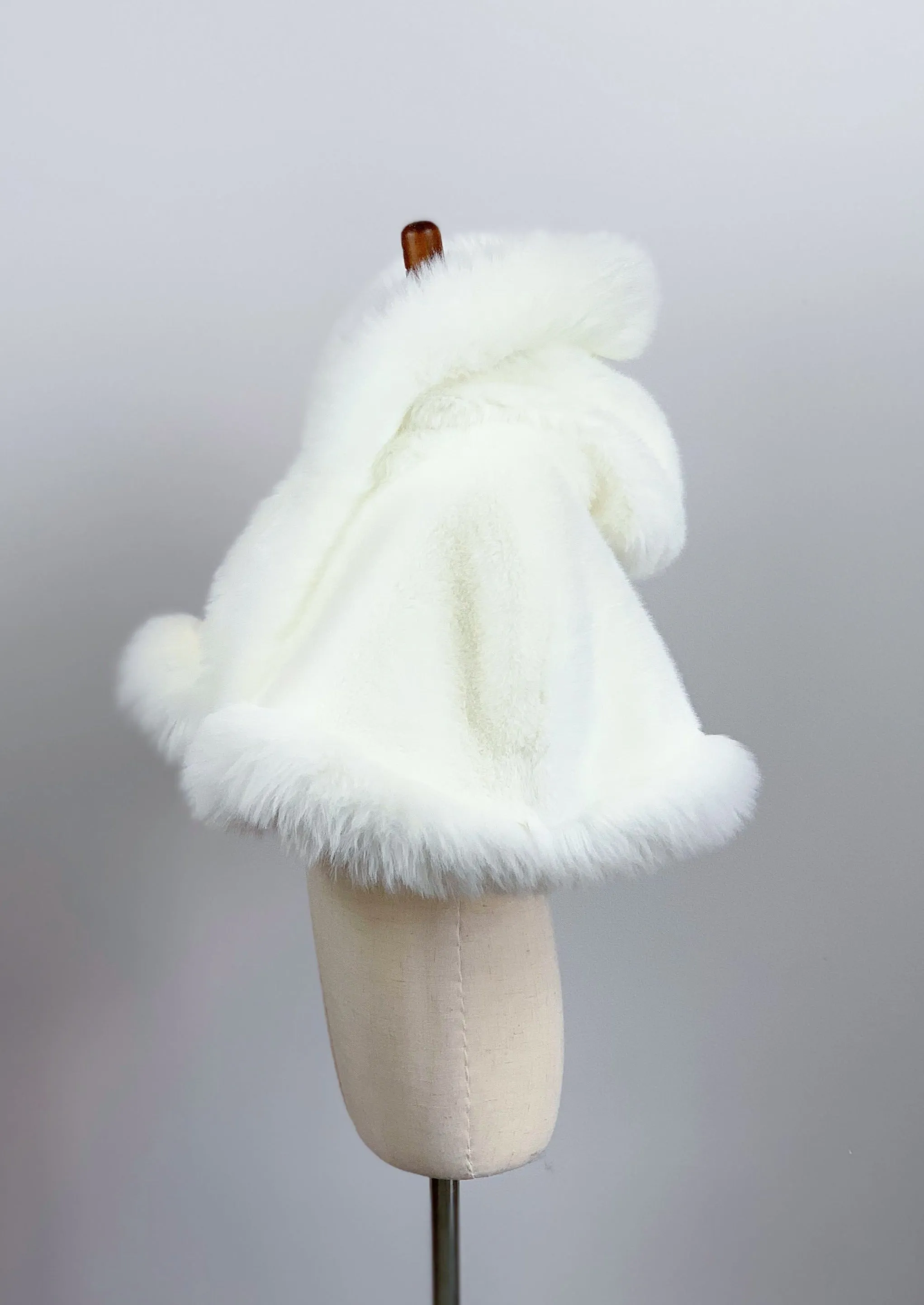 Ivory / White Faux Fur Flower girl Cape Shawl Stole Coat (Amy Wht01)