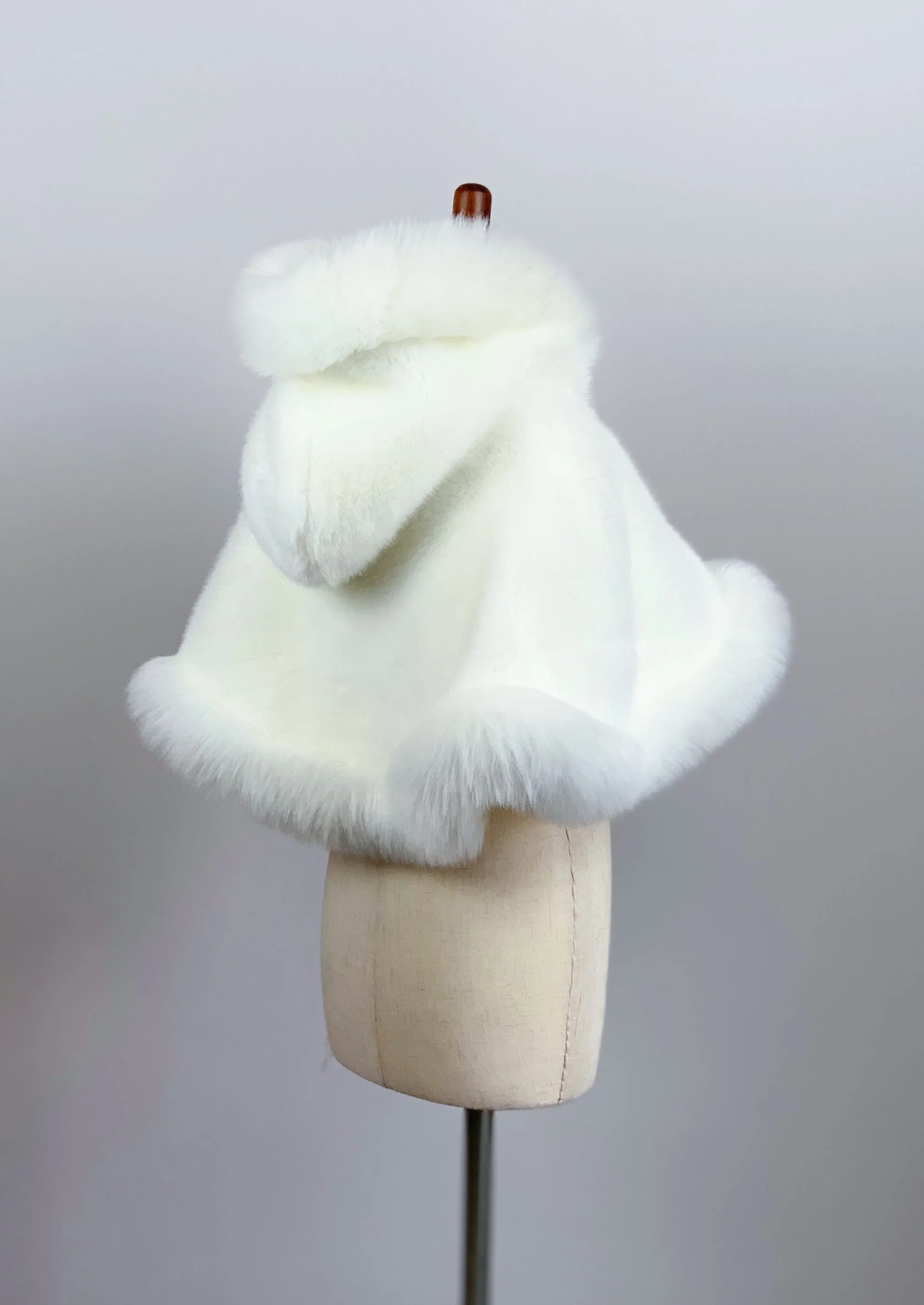 Ivory / White Faux Fur Flower girl Cape Shawl Stole Coat (Amy Wht01)