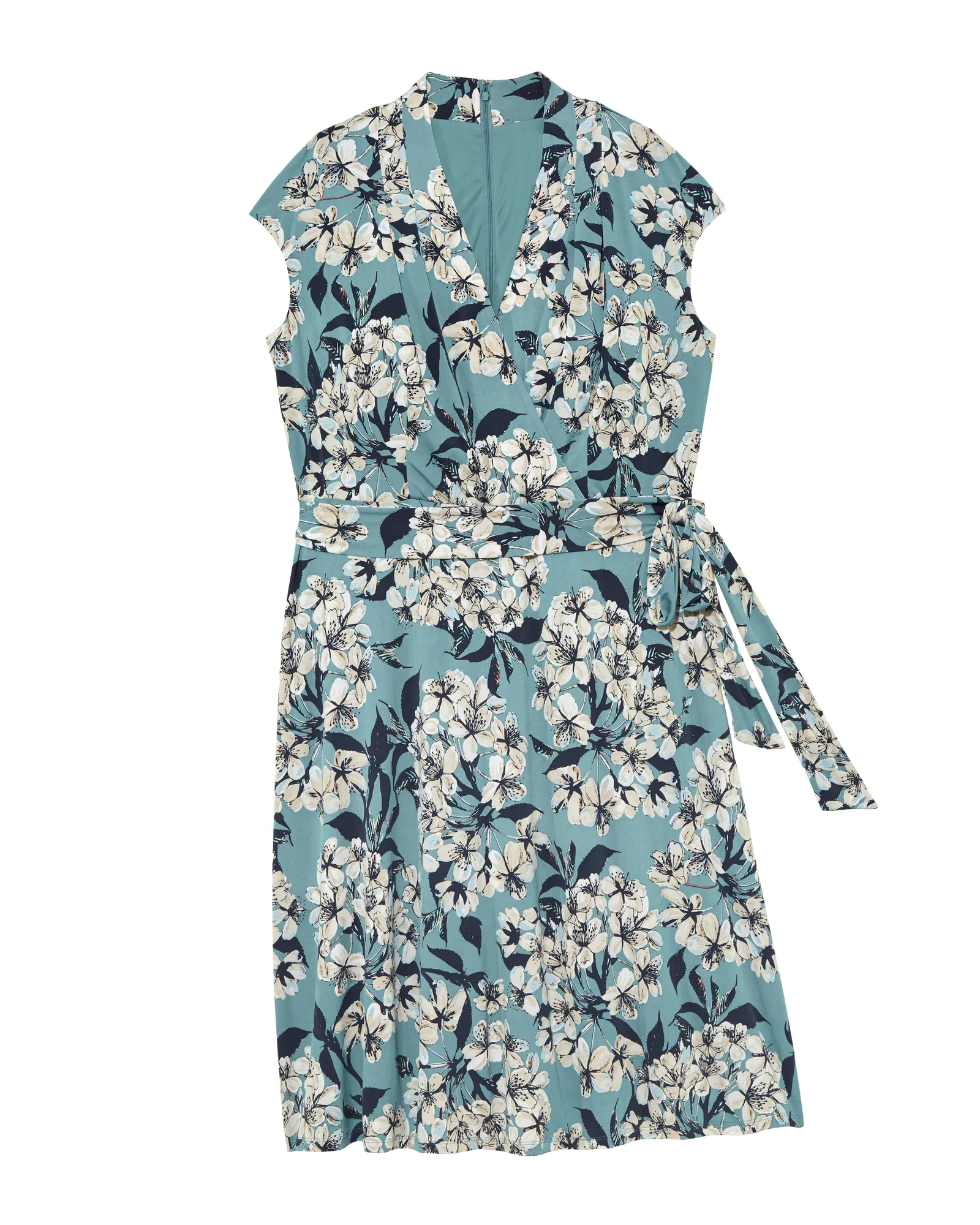 Katy Midi Tie Waist Dress | Light Blue / White