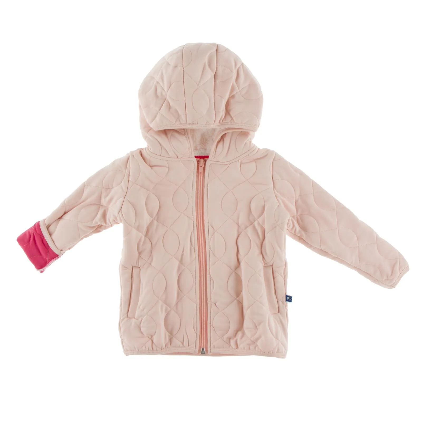 KicKee Pants Solid Peach Blossom / Taffy Quilted Jacket w/Sherpa Lined Hood