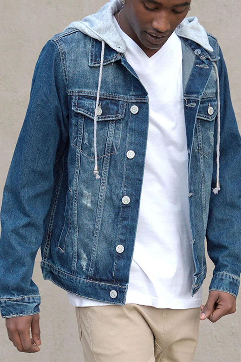 Layered Hooded Denim Jacket