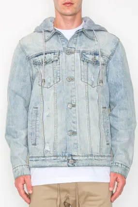 Layered Hooded Denim Jacket