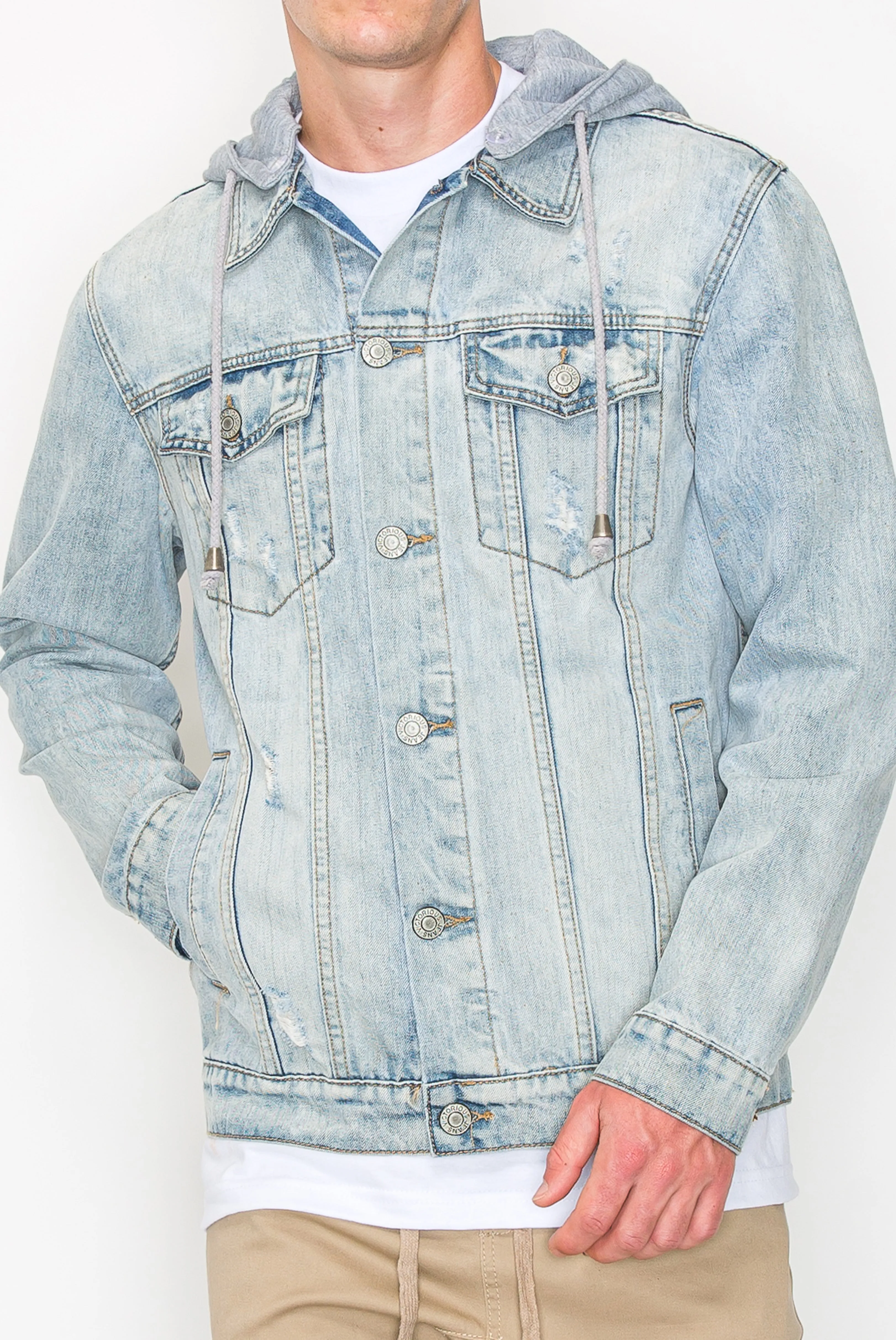 Layered Hooded Denim Jacket