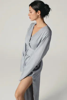 Linen Kimono Dress Grey Blue