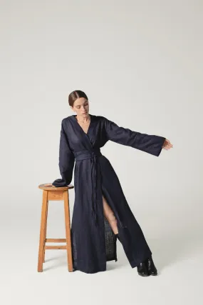 Linen Kimono Dress Midnight Blue