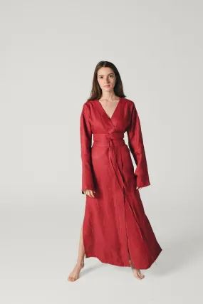 Linen Kimono Dress Red Wine