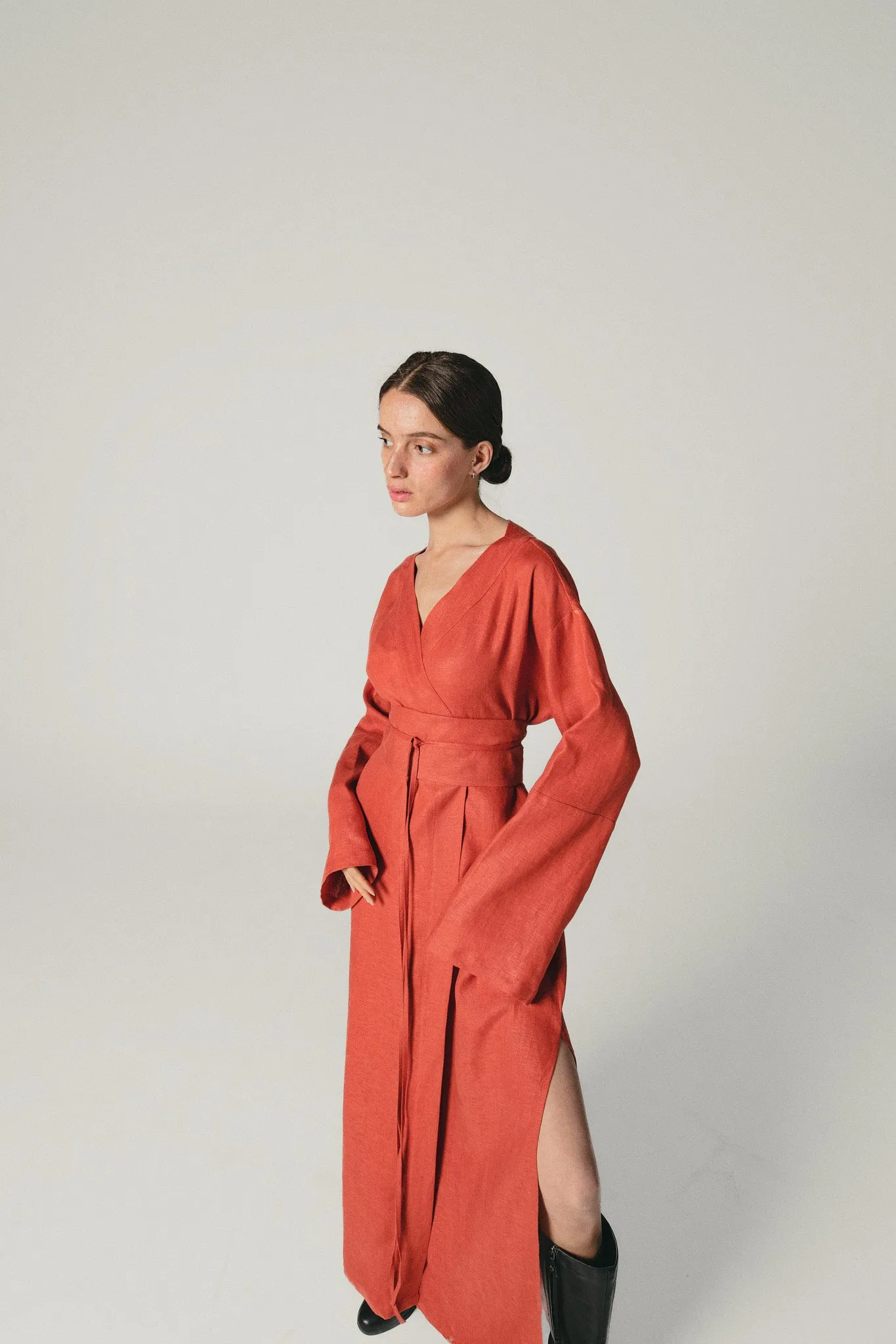 Linen Kimono Dress Terracotta