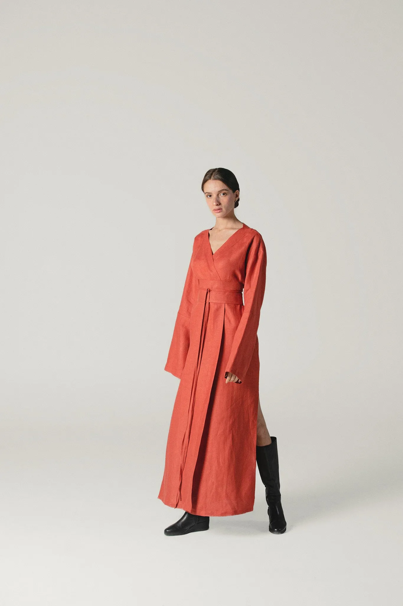 Linen Kimono Dress Terracotta