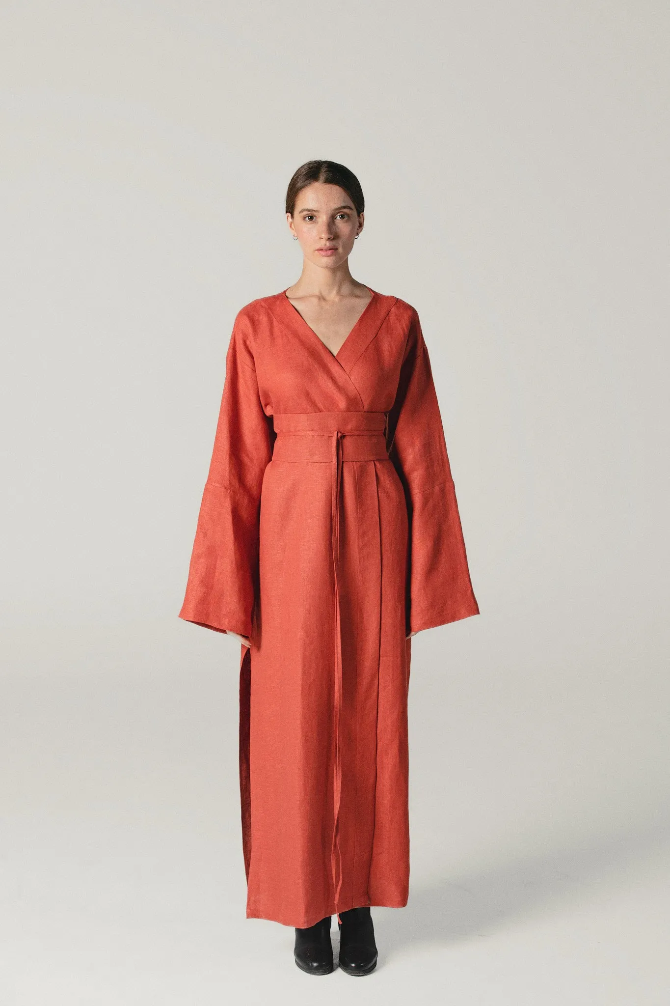 Linen Kimono Dress Terracotta