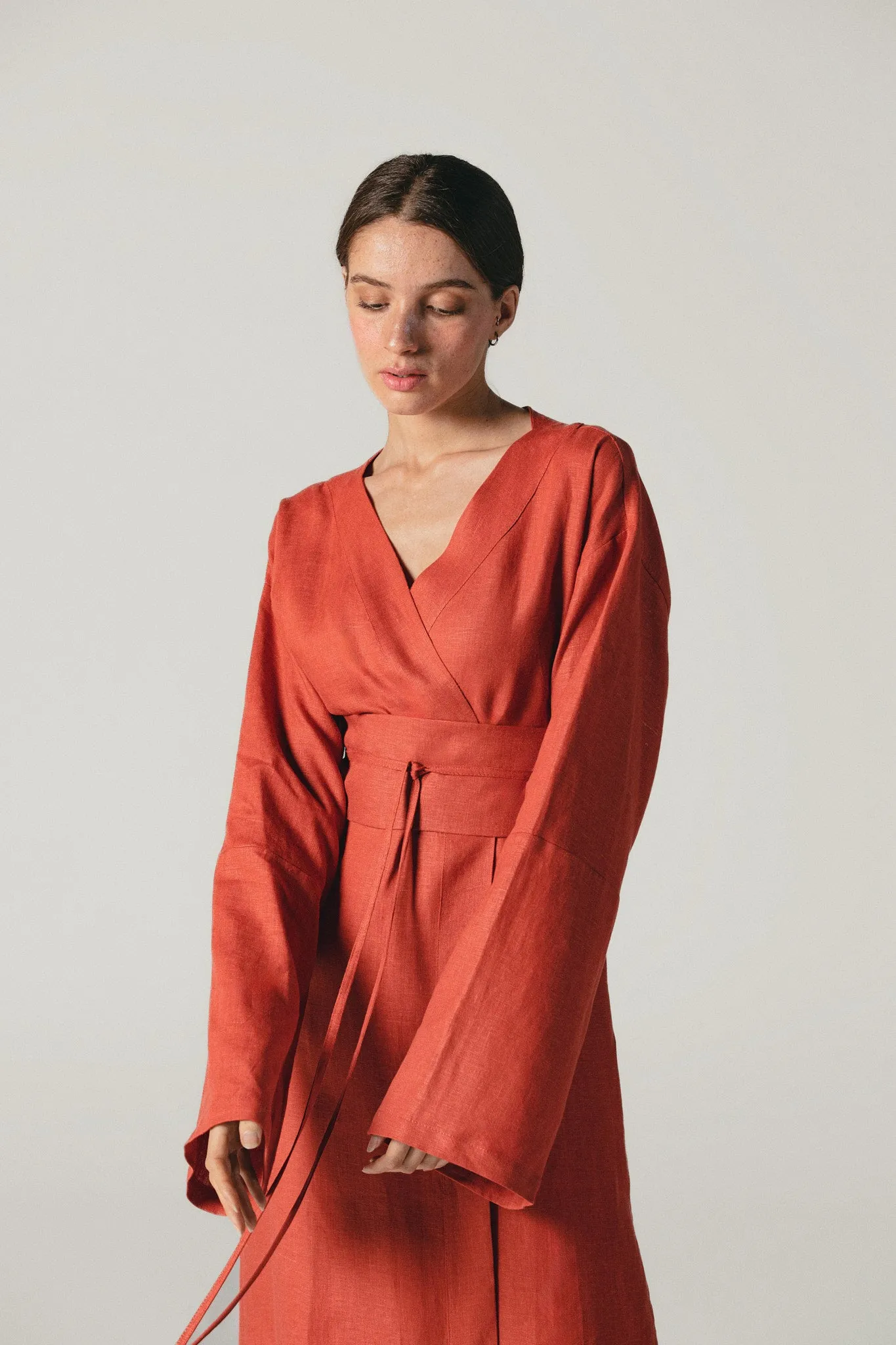 Linen Kimono Dress Terracotta