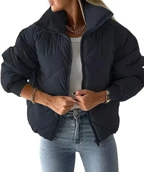 Long Sleeve Zipper Winter Quilted Short Cotton Jacket