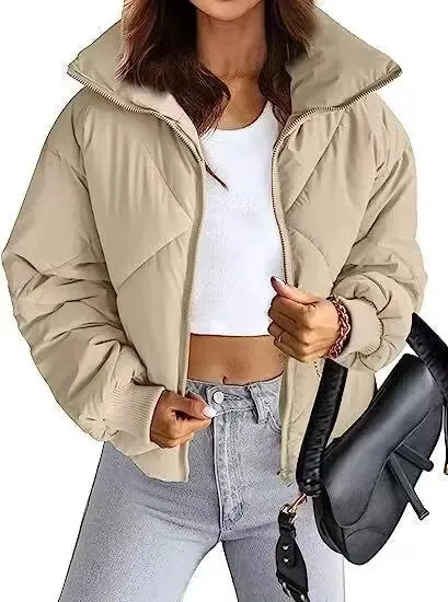 Long Sleeve Zipper Winter Quilted Short Cotton Jacket