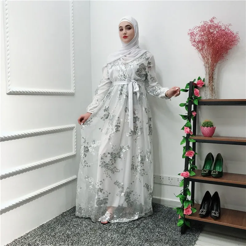 Luxury Muslim Lace Embroidery Bronzing Abaya Full Dresses Cardigan KimonoLong Robe Gowns Jubah Middle East Eid Ramadan Islamic