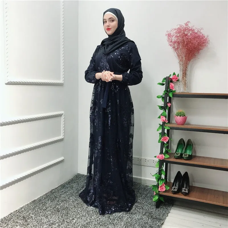 Luxury Muslim Lace Embroidery Bronzing Abaya Full Dresses Cardigan KimonoLong Robe Gowns Jubah Middle East Eid Ramadan Islamic