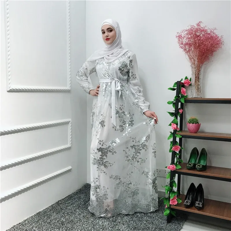 Luxury Muslim Lace Embroidery Bronzing Abaya Full Dresses Cardigan KimonoLong Robe Gowns Jubah Middle East Eid Ramadan Islamic