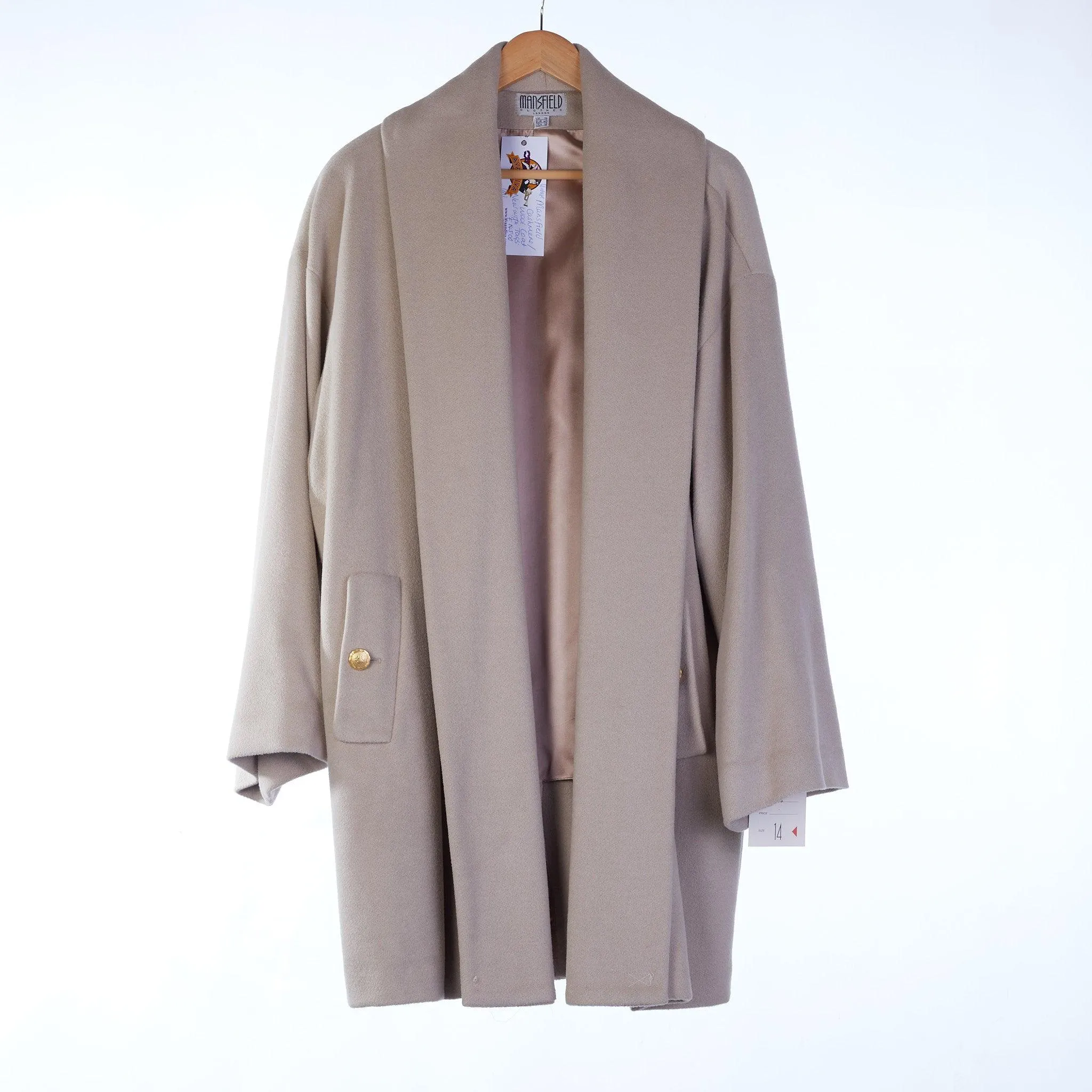 Mansfield Cashmere Blend Camel Mid-Length Coat UK Size 14