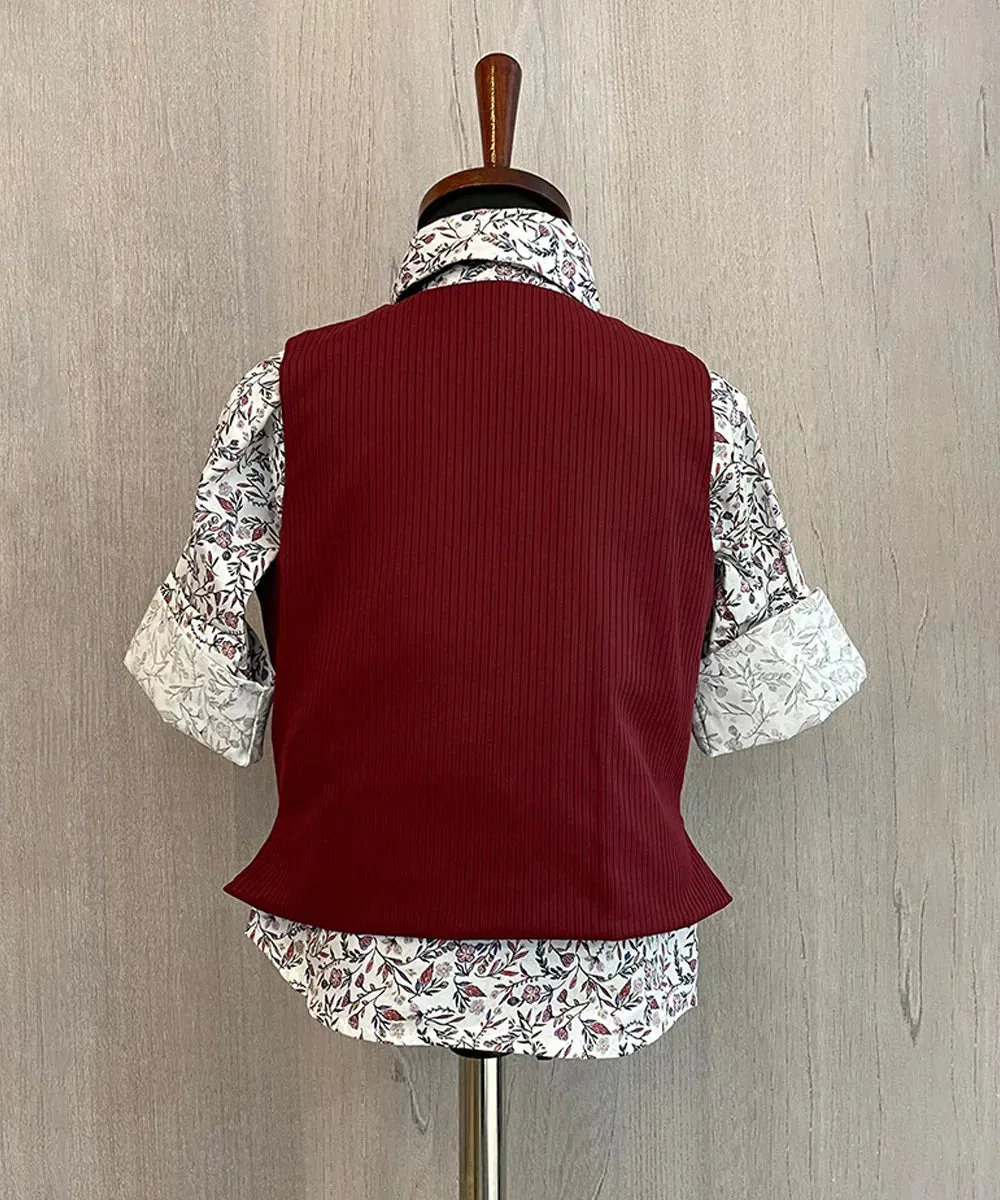 Maroon Colored Waist Coat with Printed Party Shirt