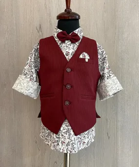 Maroon Colored Waist Coat with Printed Party Shirt