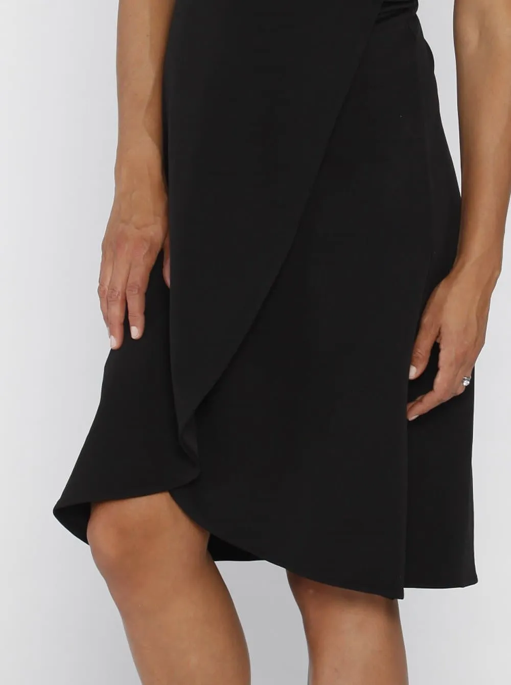 Maternity Little Black Dress in Mock Wrap Petal Style