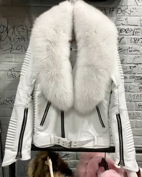 MEN WHITE- BIKER RIBBLES WITH WHITE FOX FUR