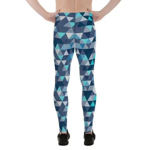 Mens Leggings - Blue Geometric Triangles Leggings