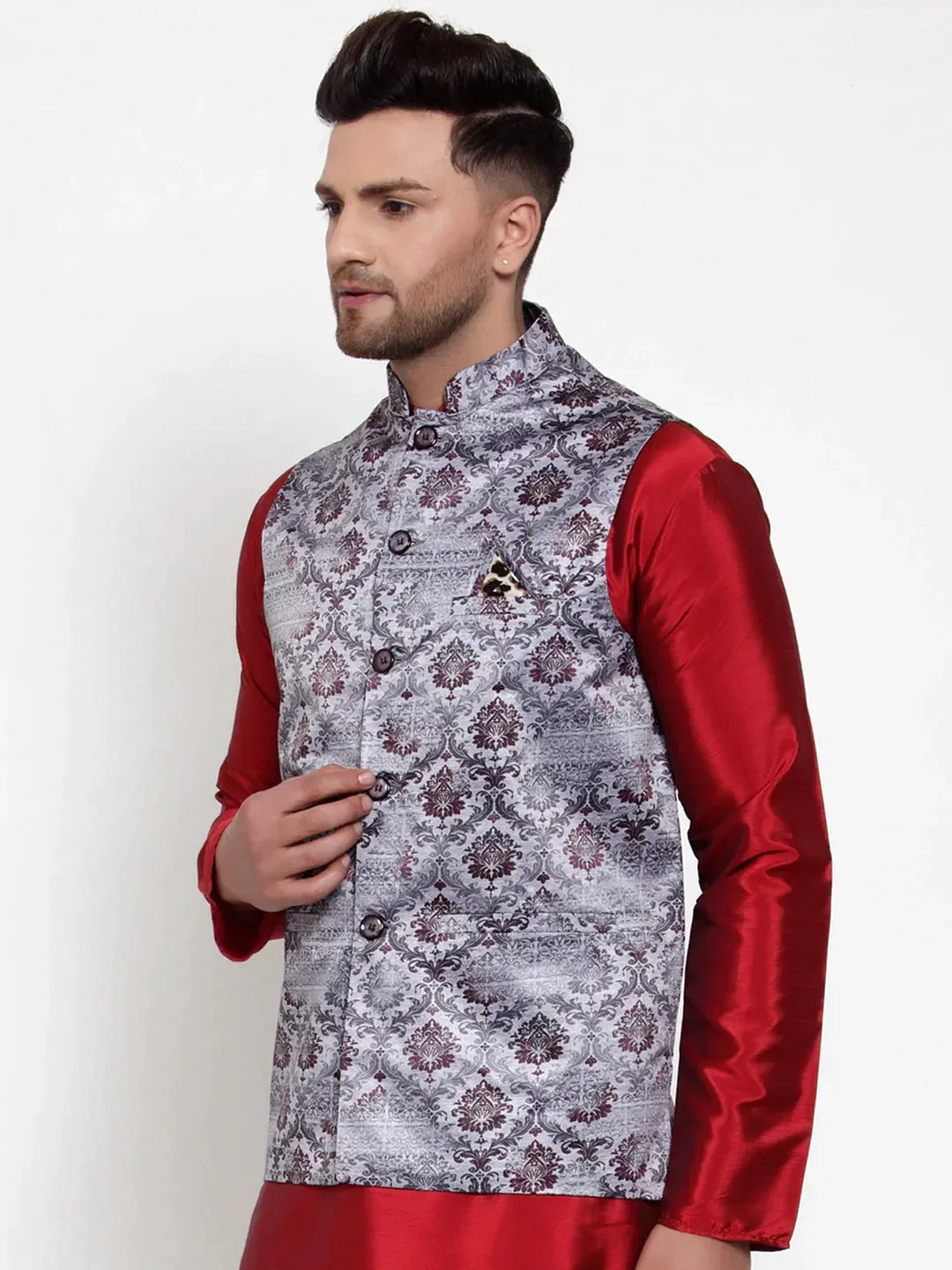 Men'S Purple Printed Nehru Jacket