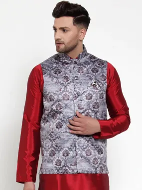 Men'S Purple Printed Nehru Jacket