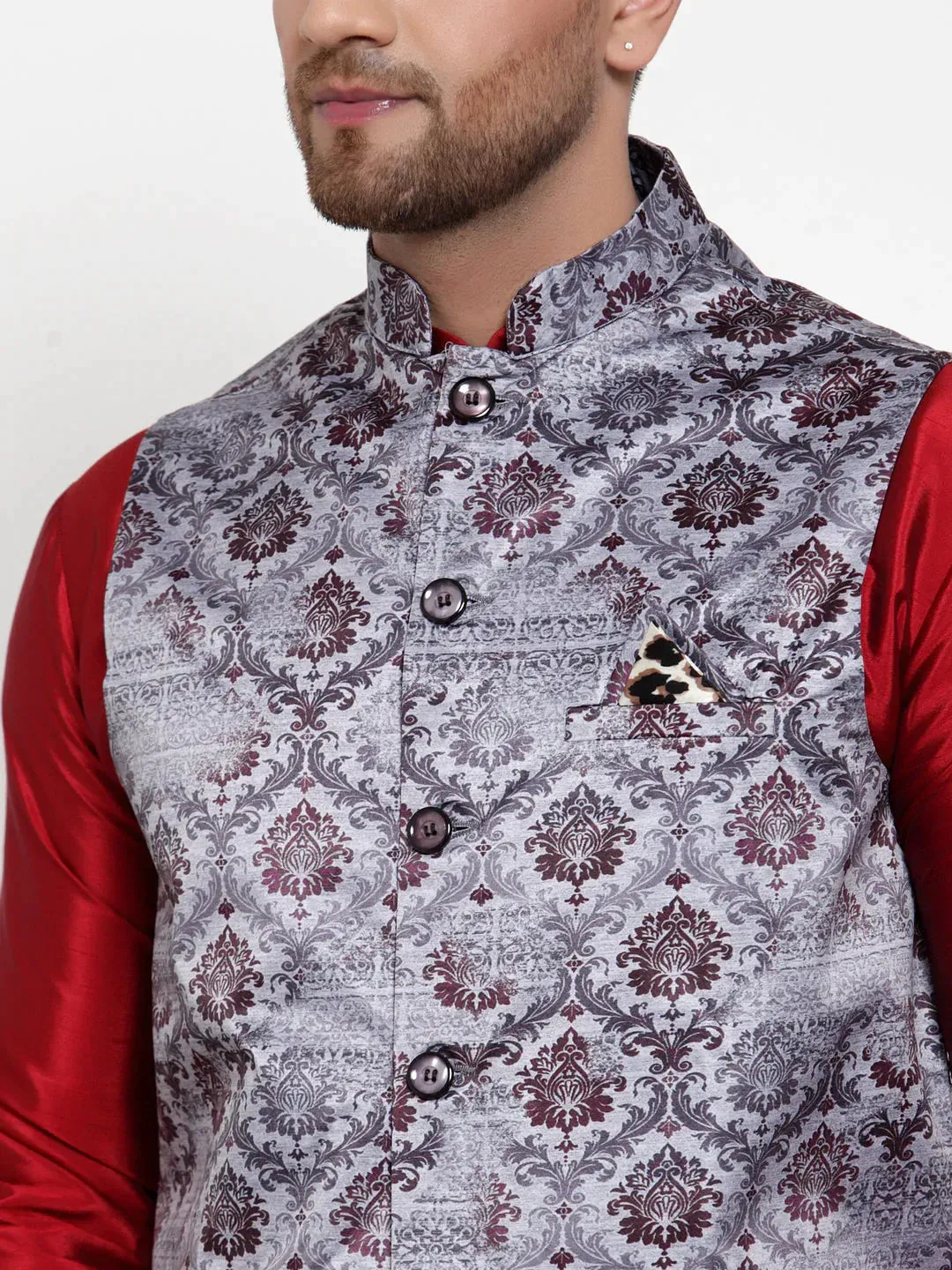 Men'S Purple Printed Nehru Jacket