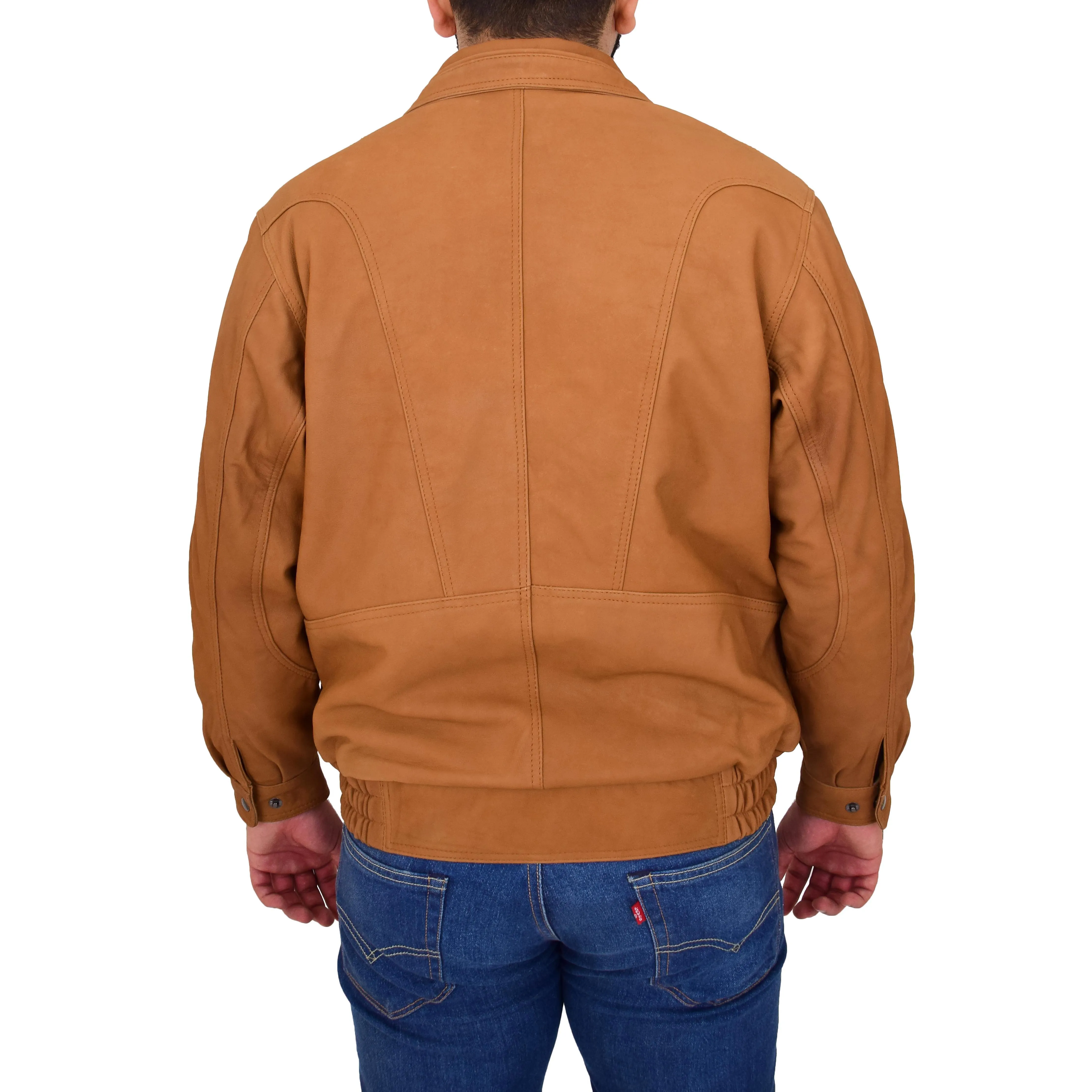 Mens Soft Nubuck Leather Blouson Jacket Classic Bomber Peter Tan