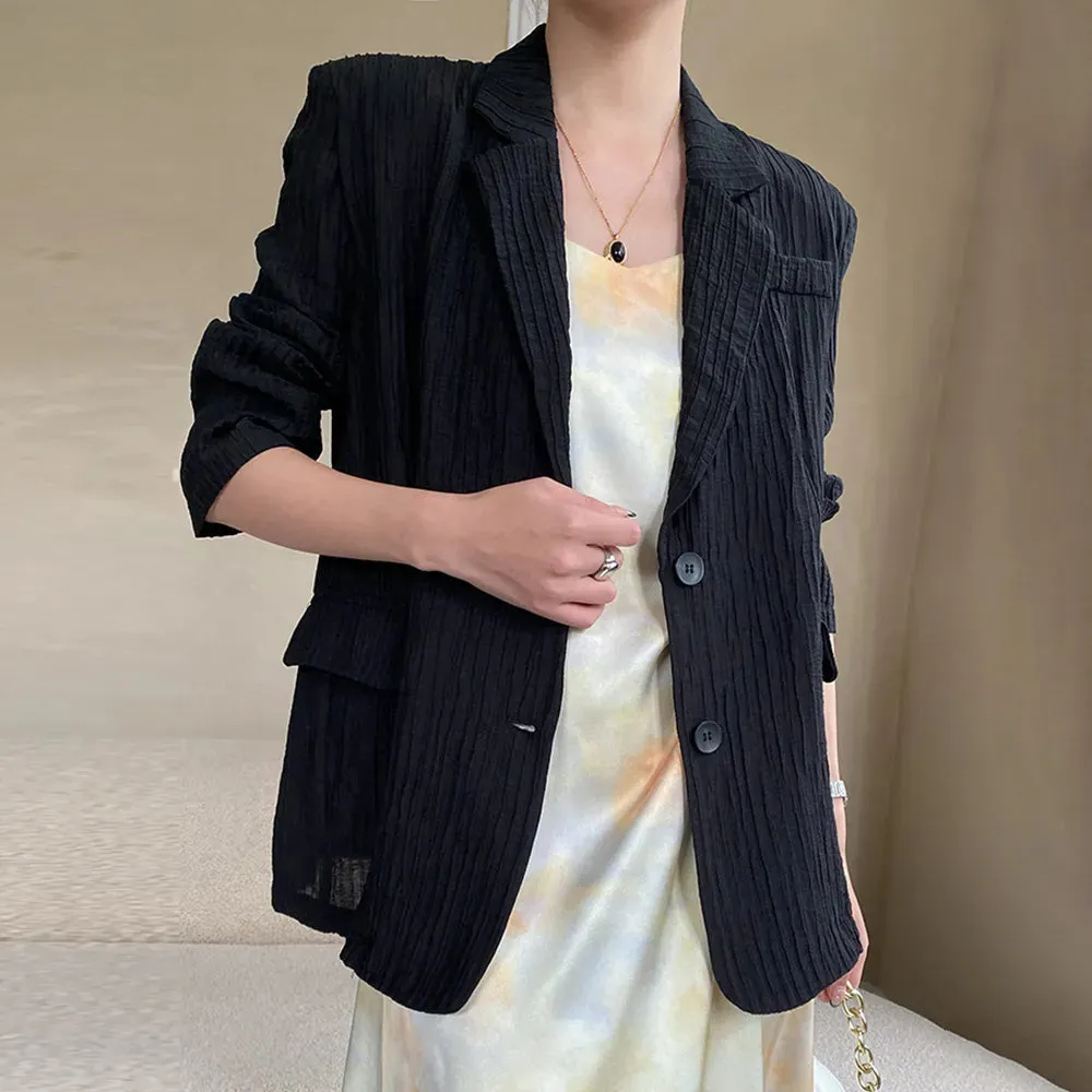 Minimalist Solid Autumn Blazers For Women Notched Collar Long Sleeve Patchwork Single Breasted Blazer Female