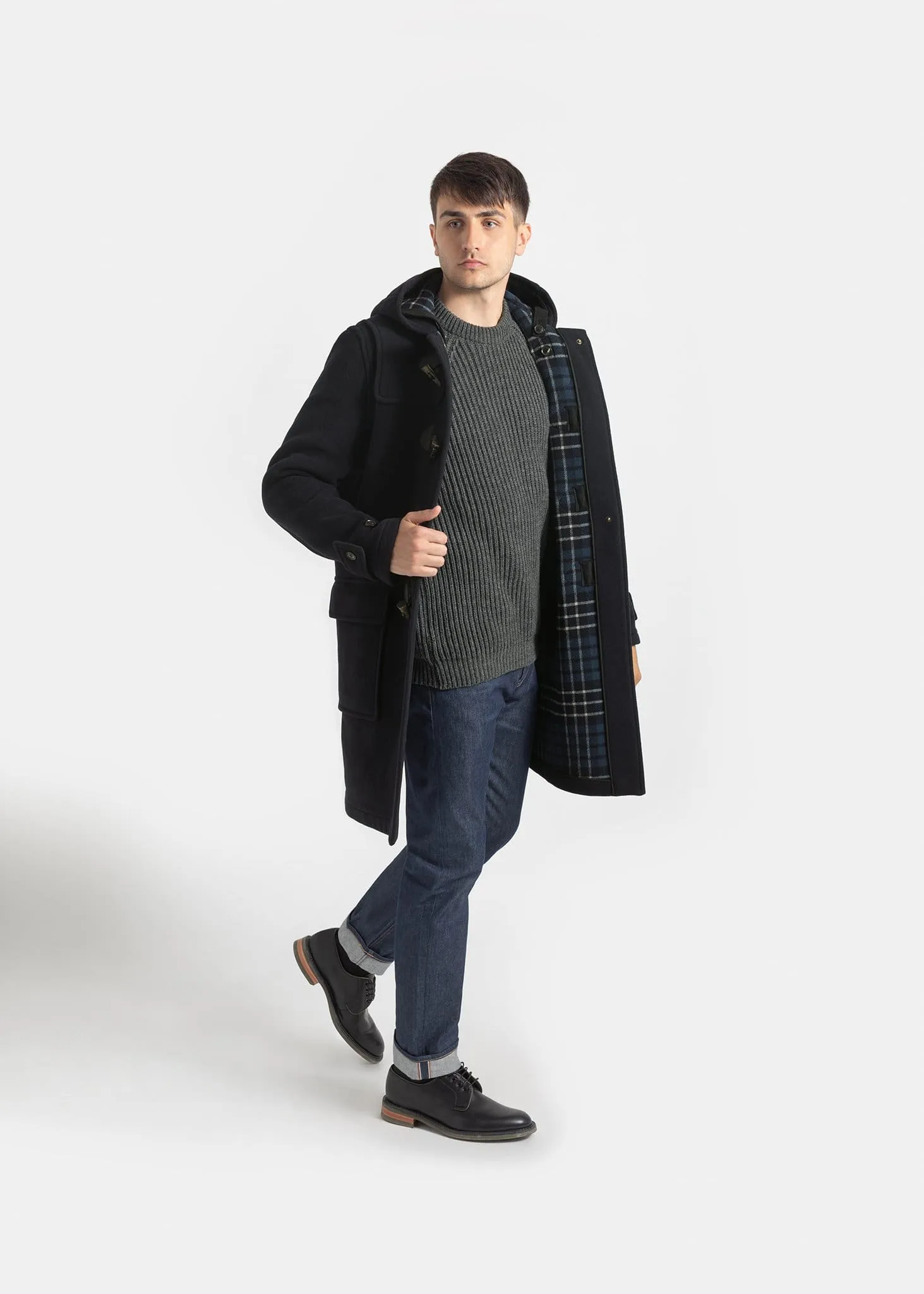 Morris Checked Duffle Coat Navy