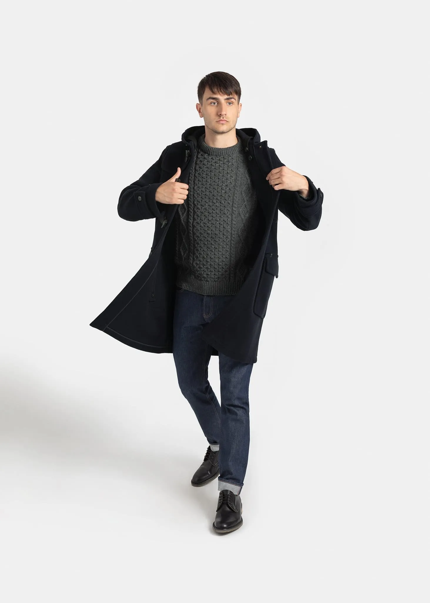 Morris Herringbone Duffle Coat Navy