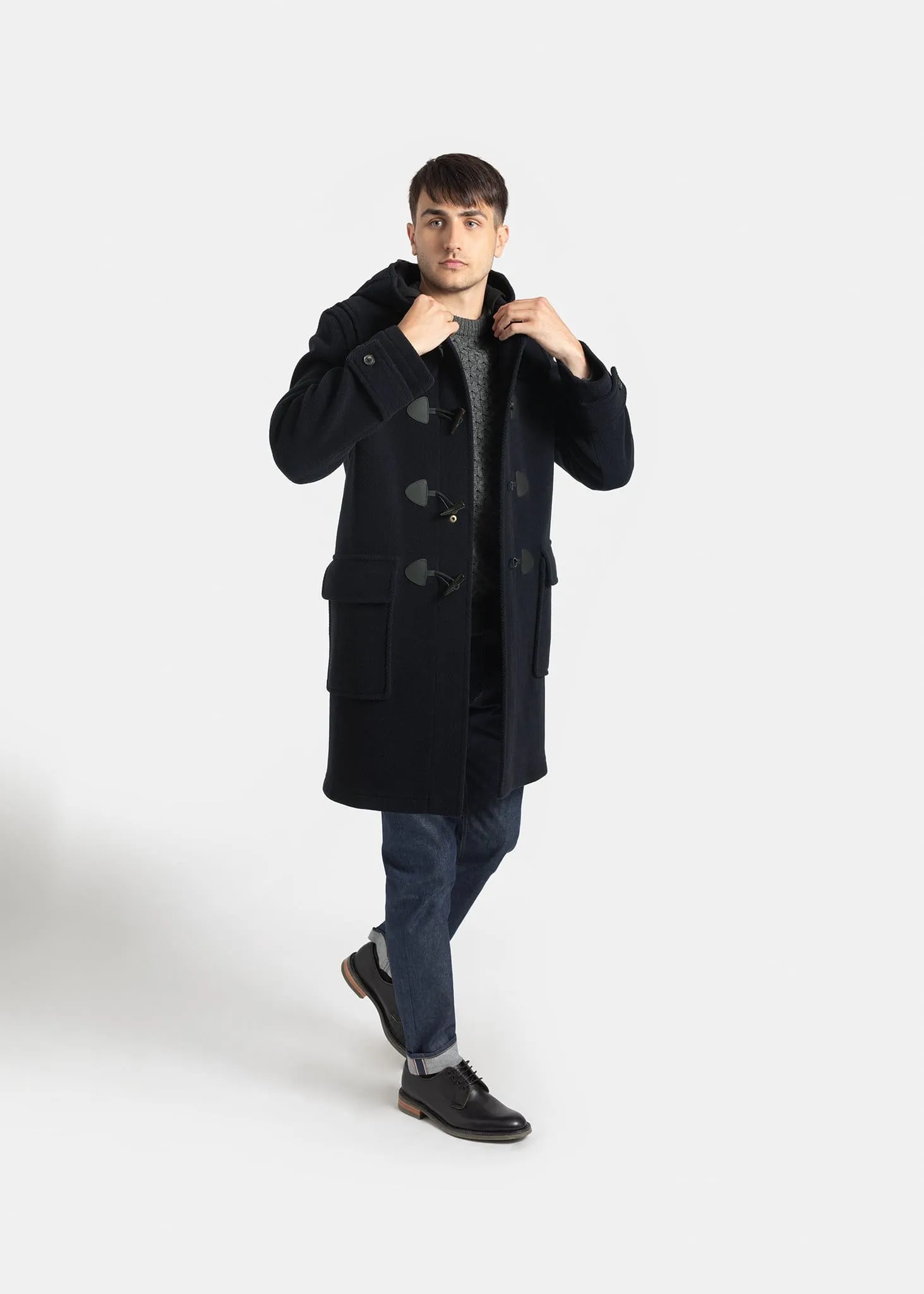 Morris Herringbone Duffle Coat Navy