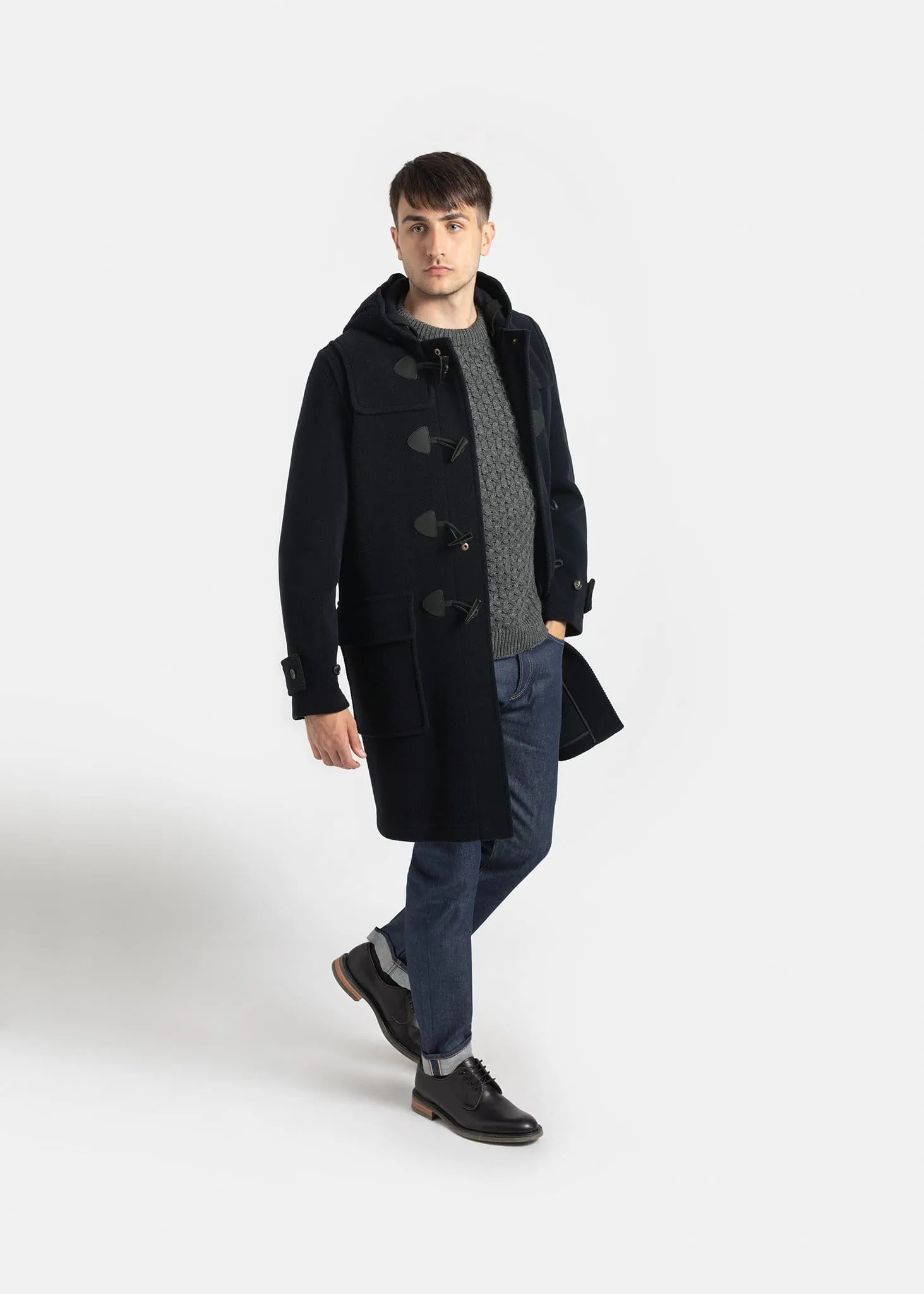 Morris Herringbone Duffle Coat Navy