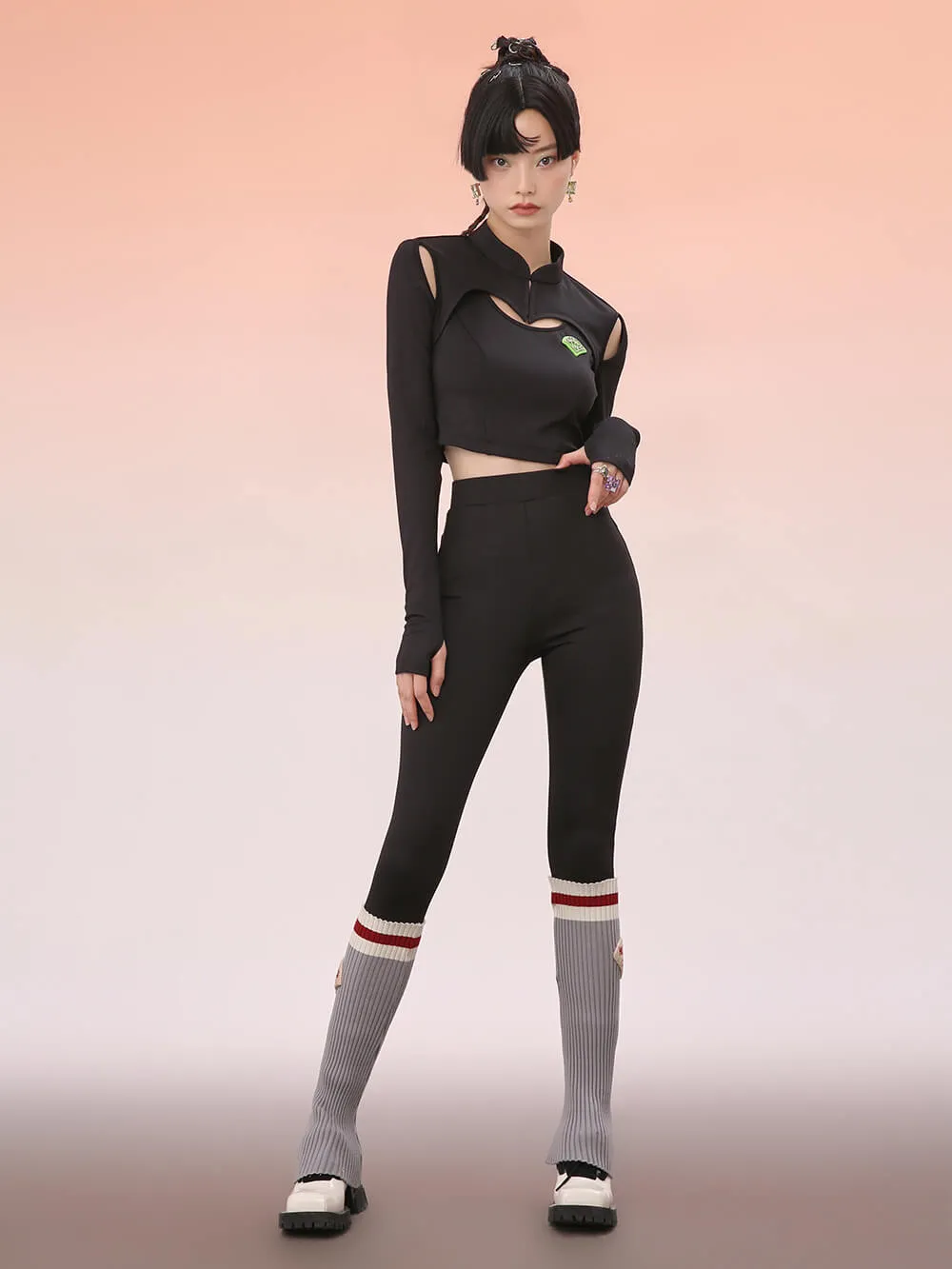 MUKZIN Gray and Red Contrasting Slim Leggings Pants