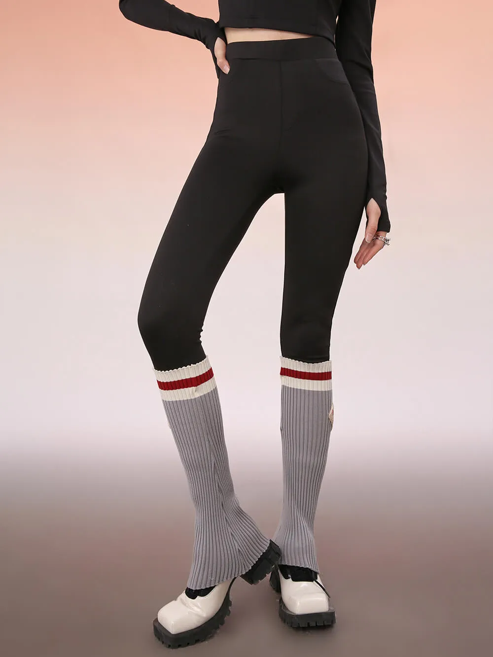 MUKZIN Gray and Red Contrasting Slim Leggings Pants