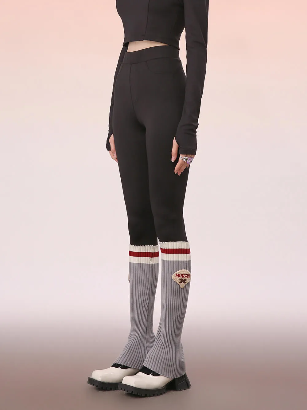 MUKZIN Gray and Red Contrasting Slim Leggings Pants