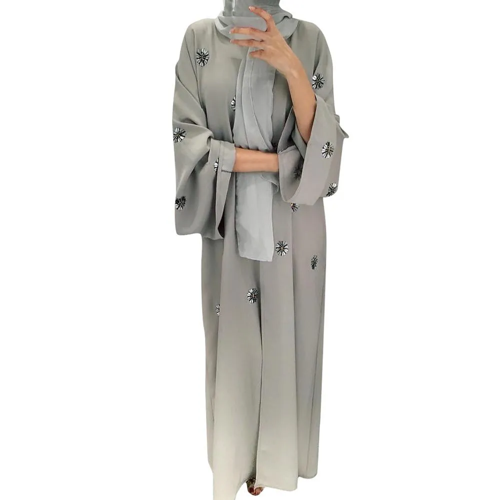 Muslim Women Maxi Dress Plus Size Robe Embroidery Abaya Open Cardigan Dubai Paryer Ramadan Casual Kaftan Long Dress Abay