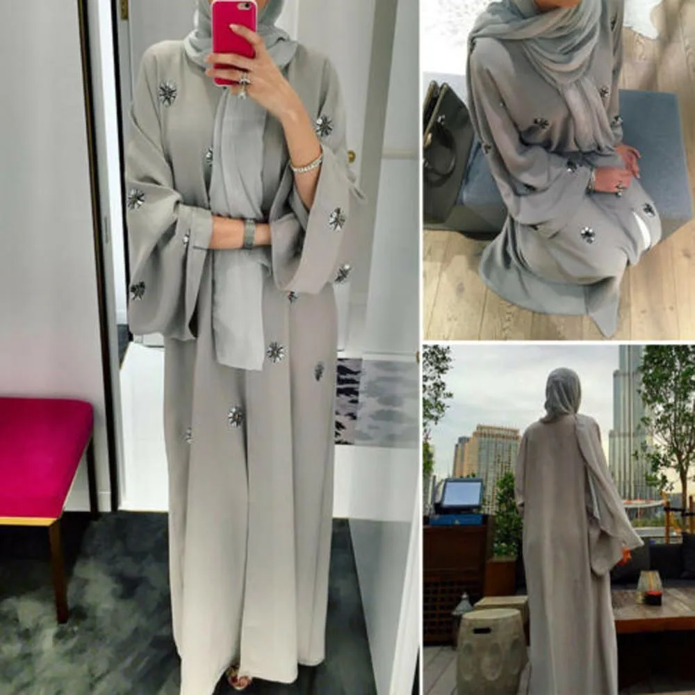 Muslim Women Maxi Dress Plus Size Robe Embroidery Abaya Open Cardigan Dubai Paryer Ramadan Casual Kaftan Long Dress Abay