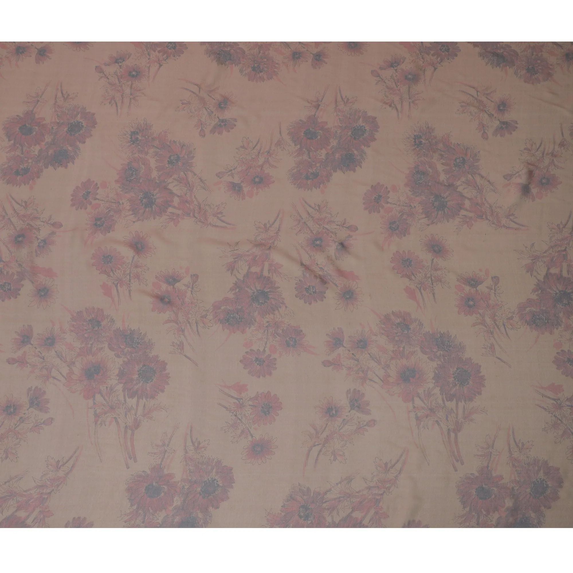 Muted Pink and Green Floral Pure Silk Chiffon Fabric, 110 cms, South Korea-D19882