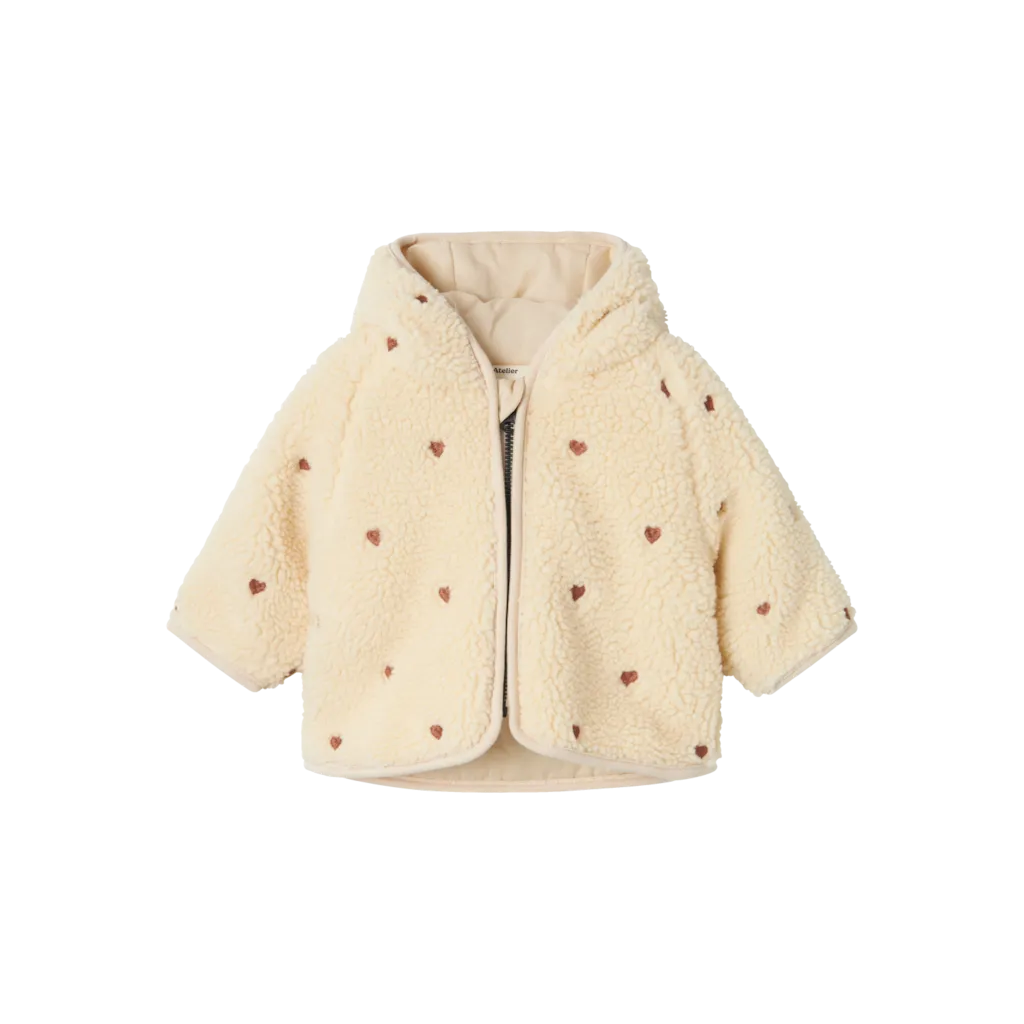 Nalo Loose Sherpa Jacket - Sandshell Emb hearts