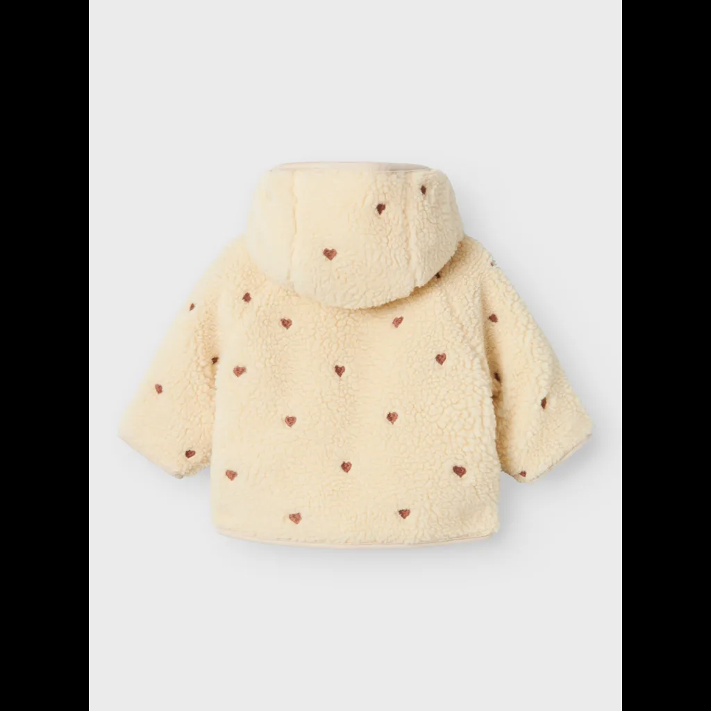 Nalo Loose Sherpa Jacket - Sandshell Emb hearts