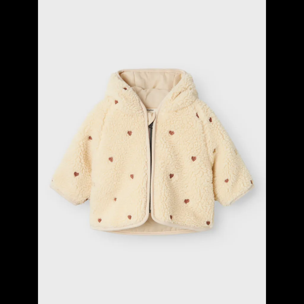 Nalo Loose Sherpa Jacket - Sandshell Emb hearts