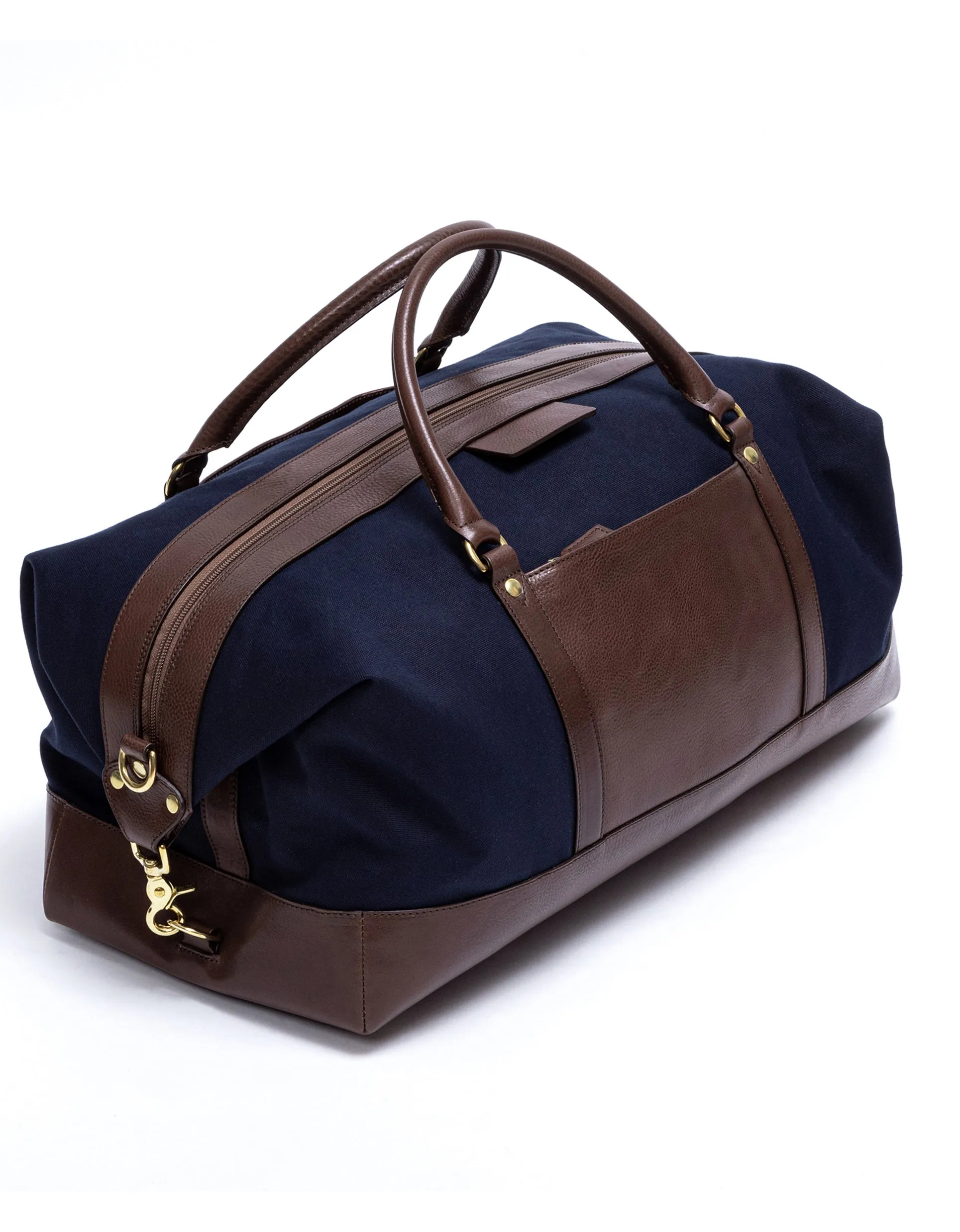 Navy & Brown Leather Duffle Bag