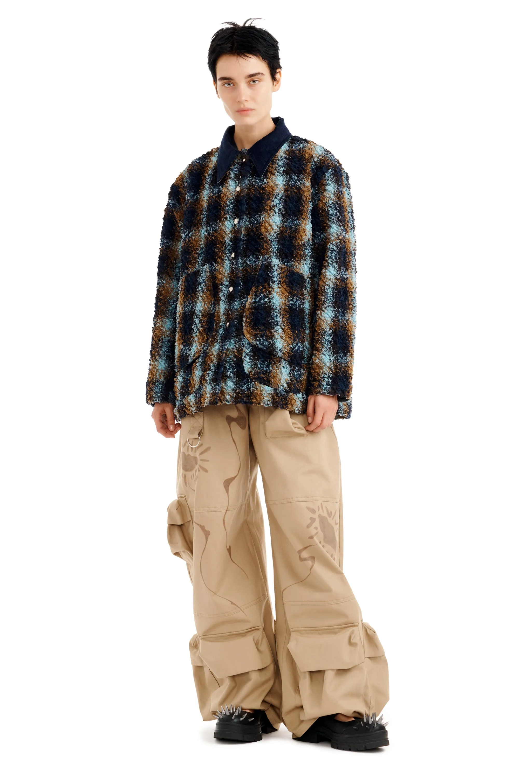 NAVY CAMEL PLAID STABLE JACKET
