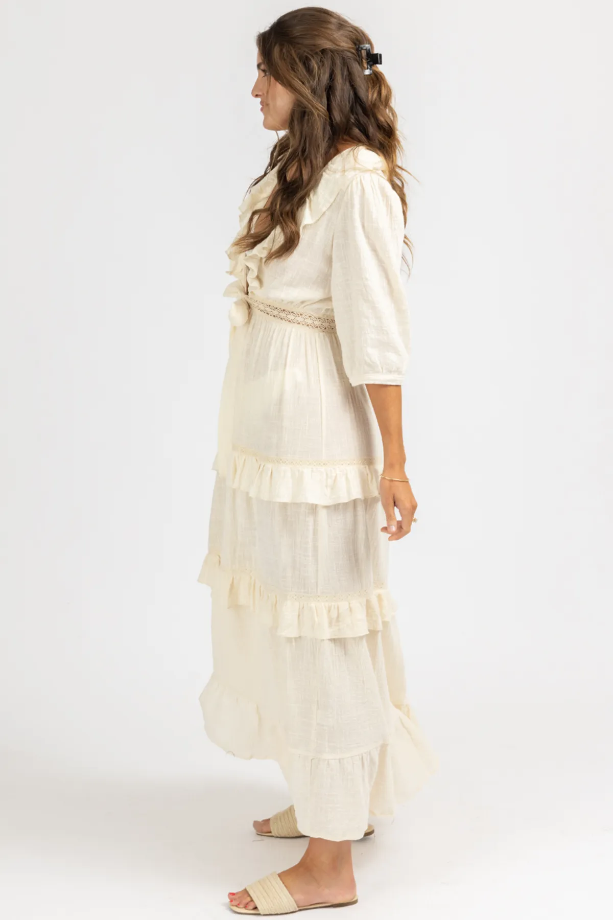 NEUTRAL GAUZE RUFFLE DUSTER COVERUP