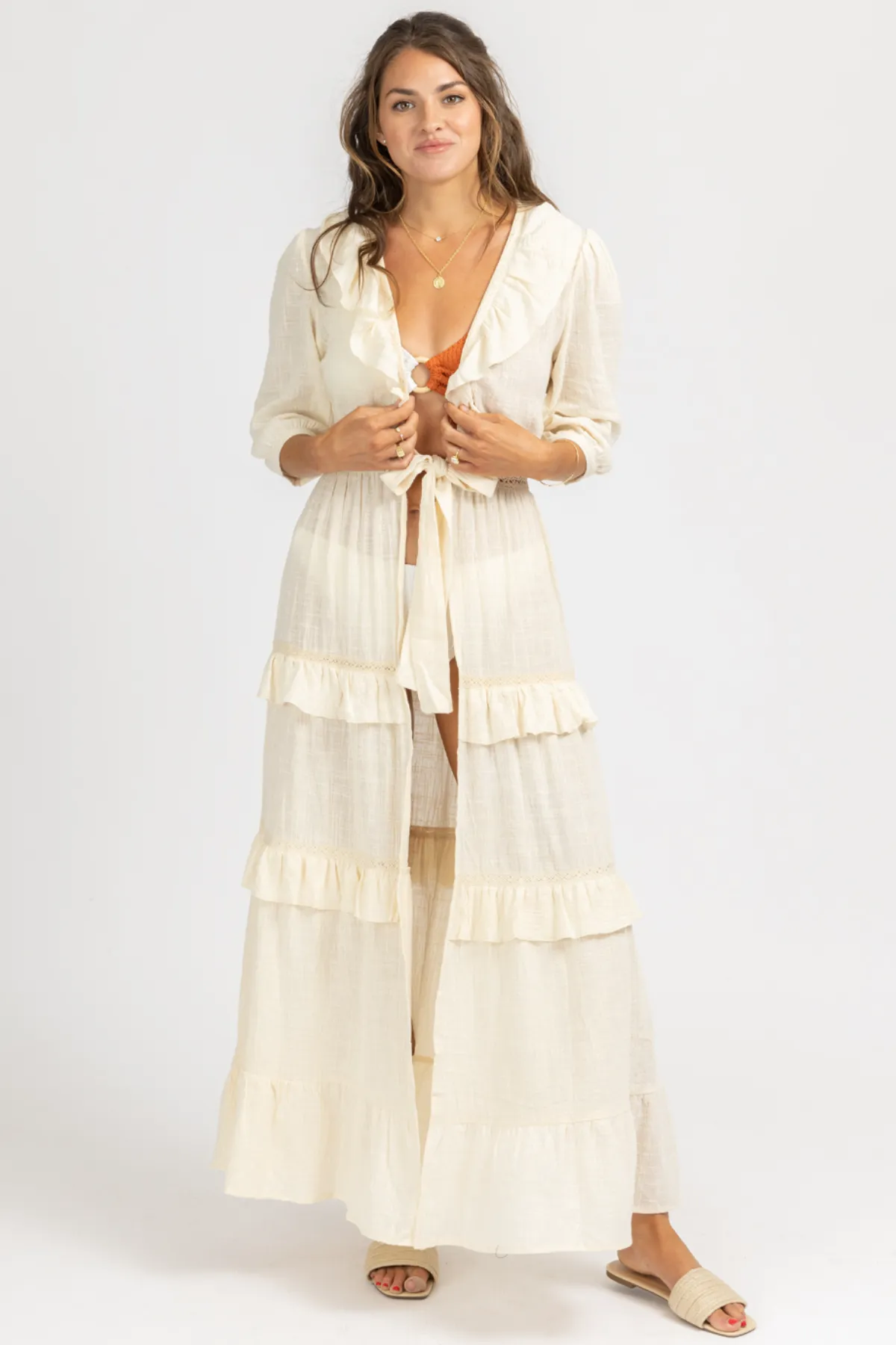 NEUTRAL GAUZE RUFFLE DUSTER COVERUP