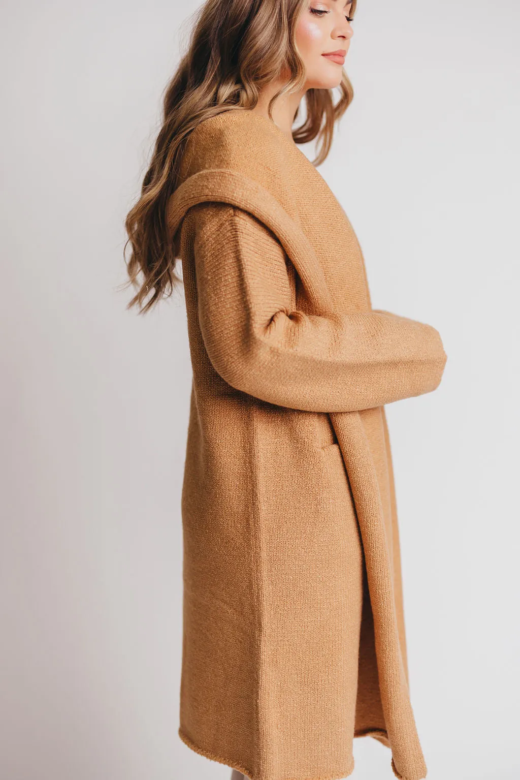 Noah Oversized  Hooded Two Pocket Coatigan in Camel *LUXURY ITEM*