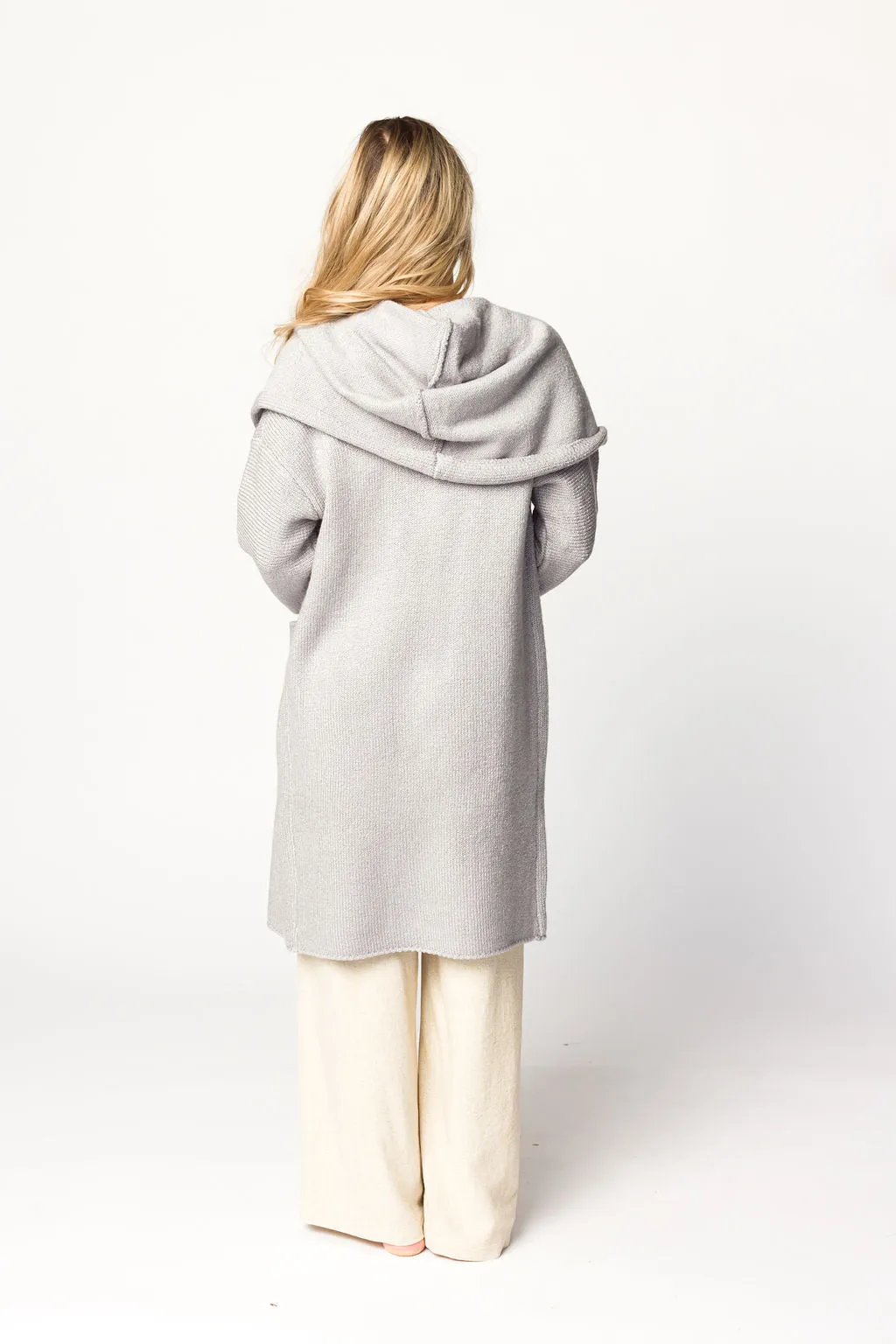 Noah Oversized  Hooded Two Pocket Coatigan in Platinum *LUXURY ITEM*